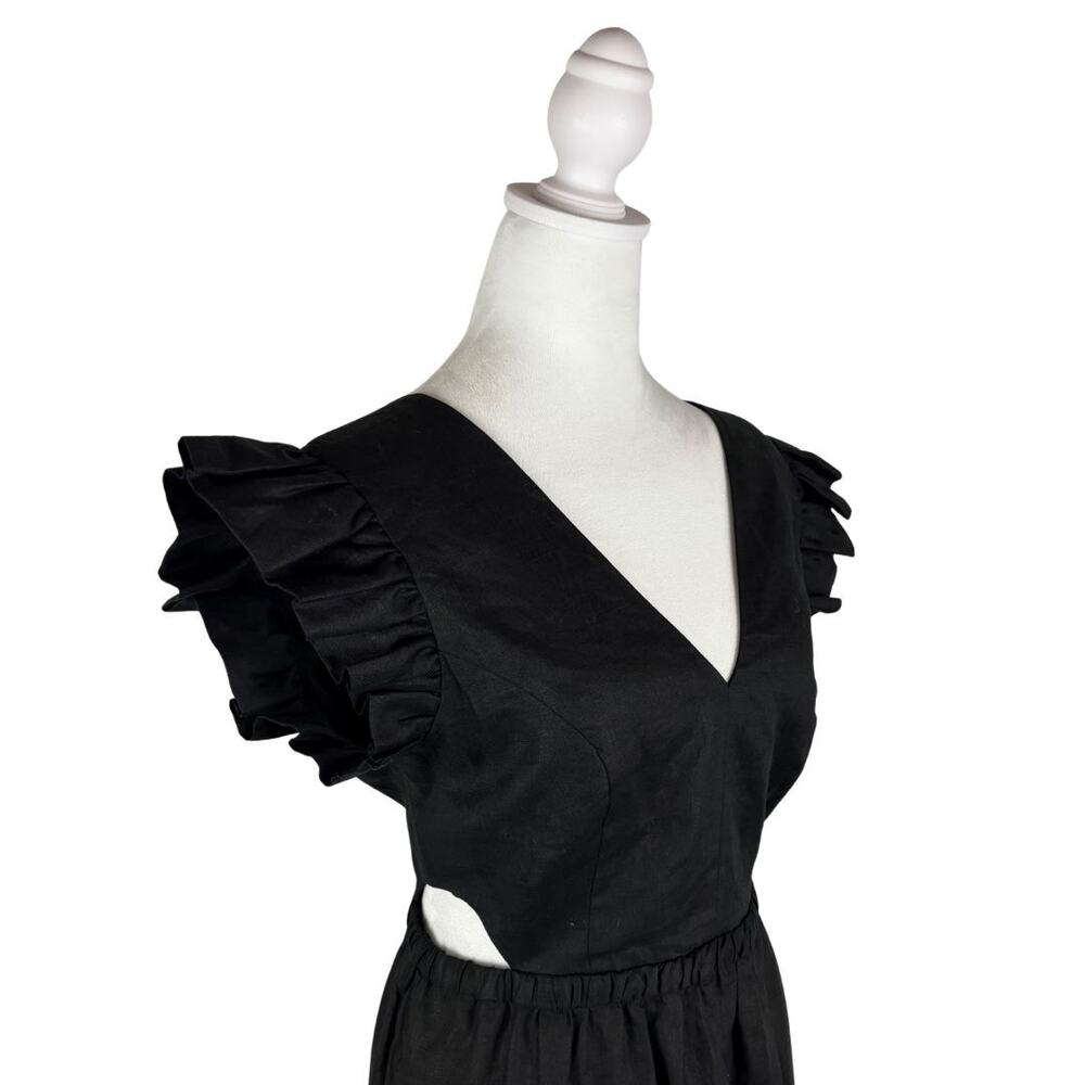 Marie Oliver Verana Linen Midi Dress 4 Black NWT Flounce Hem - Picture 5 of 10